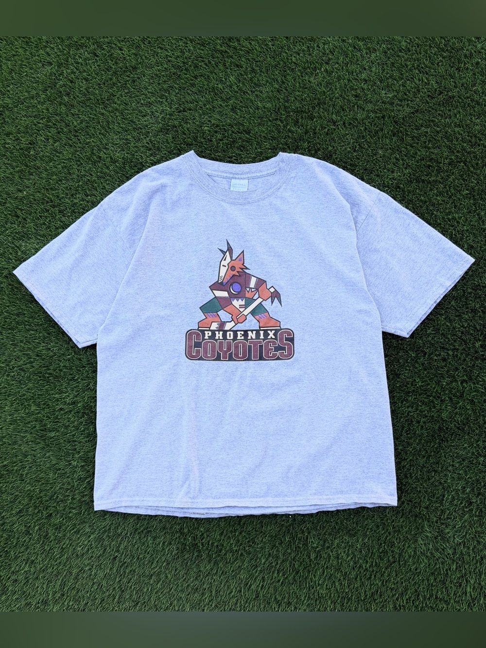 Vintage Phoenix Coyotes T-Shirt Gray Kachina Logo Graphic Hockey Tee NHL Size XL